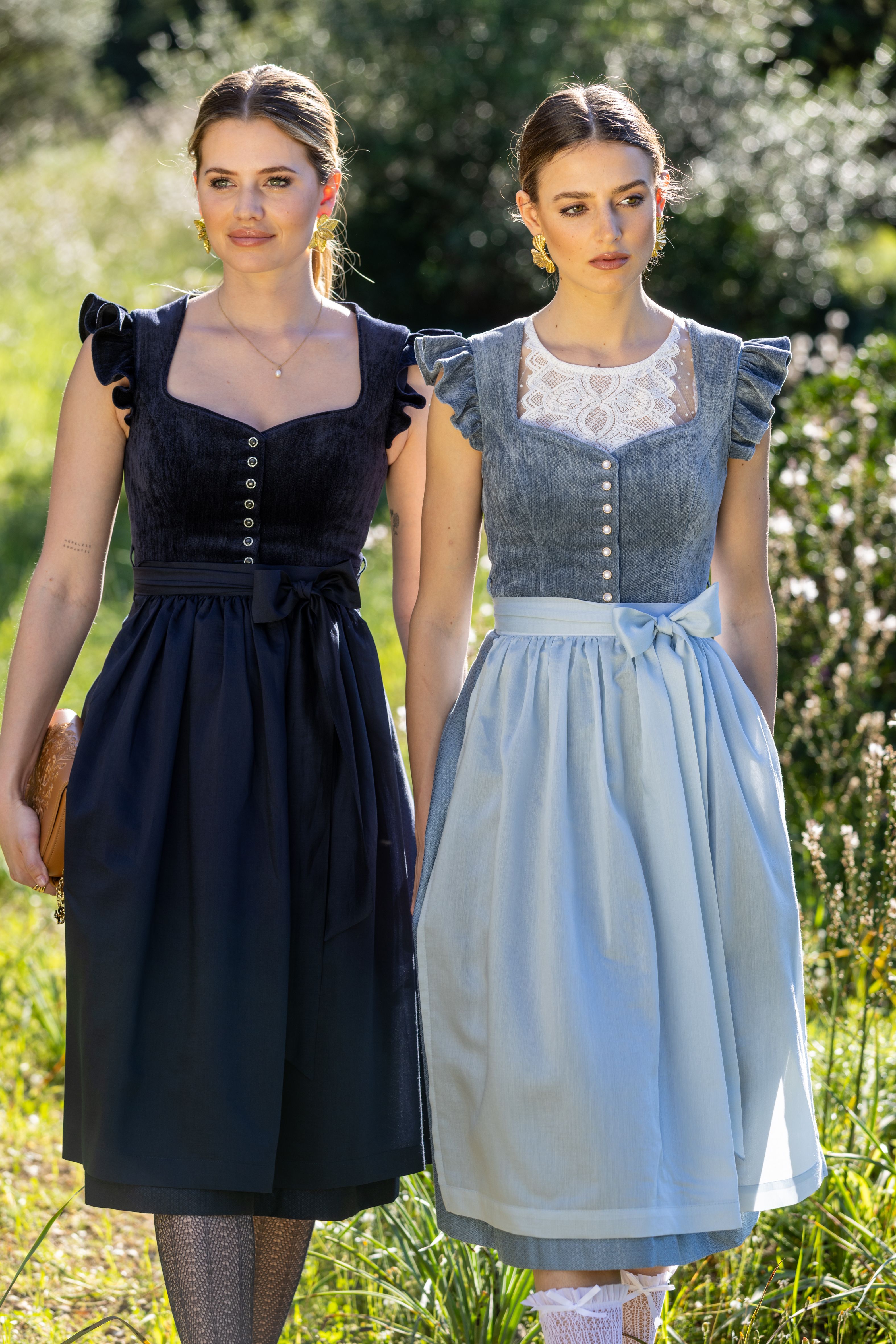 Marjo Flügelarm Dirndl blau/hellblau